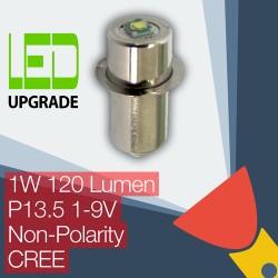 LED Conversion/upgrade bulb for many popular Torches/flashlights P13.5 Flange Universal Non-Polarity 1-9V 1W 120LM CREE